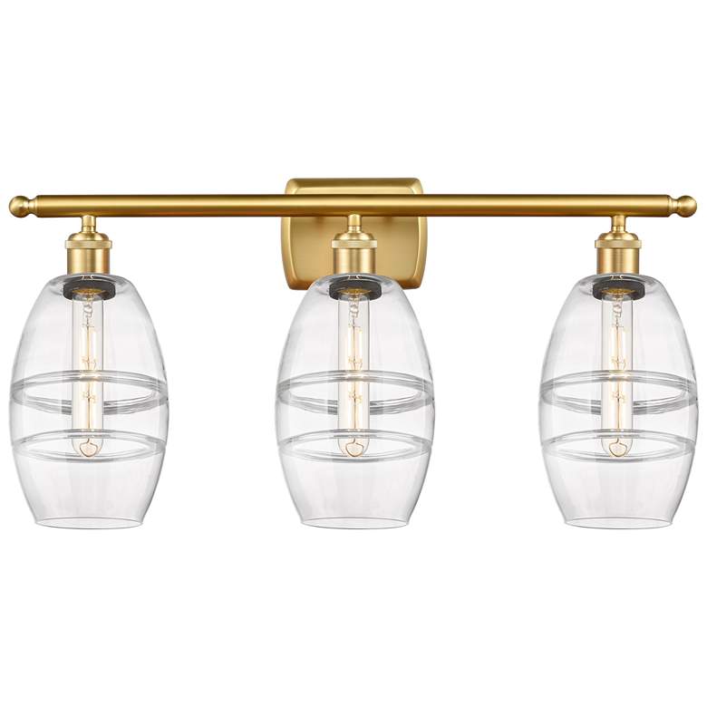 Image 1 Ballston Vaz 25.88" Wide 3 Light Satin Gold Bath Light With 6" Cl