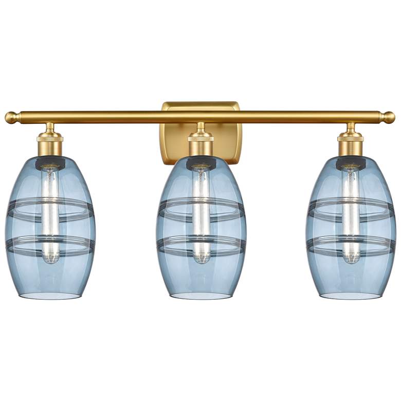 Image 1 Ballston Vaz 25.88"W 3 Light Gold Bath Light w/ 6" Princess Blue