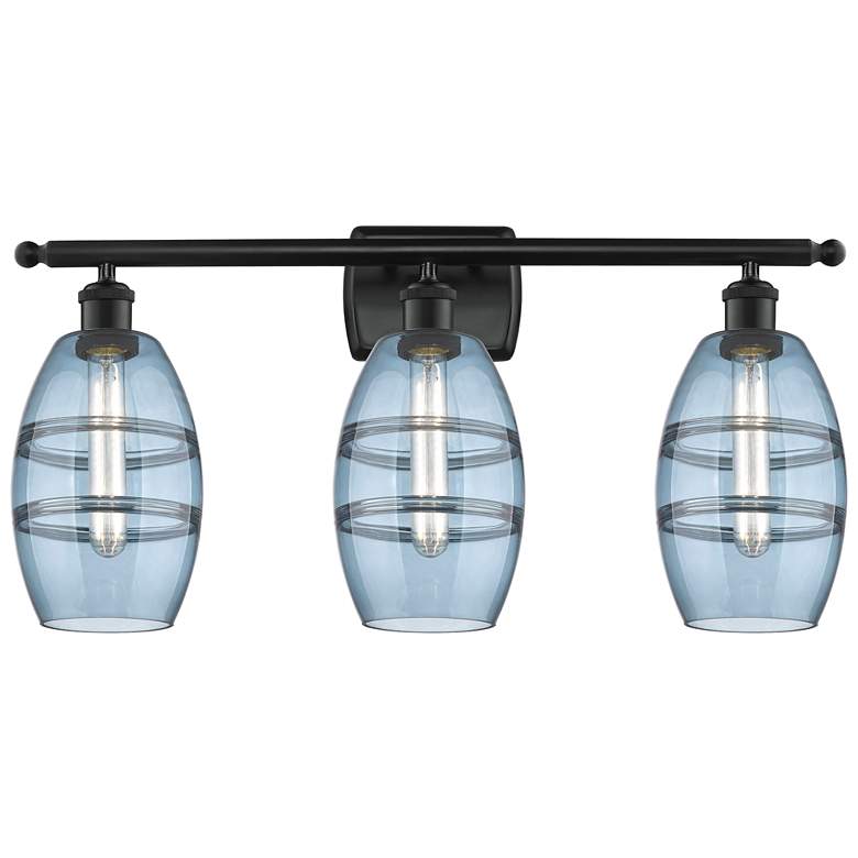 Image 1 Ballston Vaz 25.88"W 3 Light Matte Black Bath Light w/ 6" Blue Sh