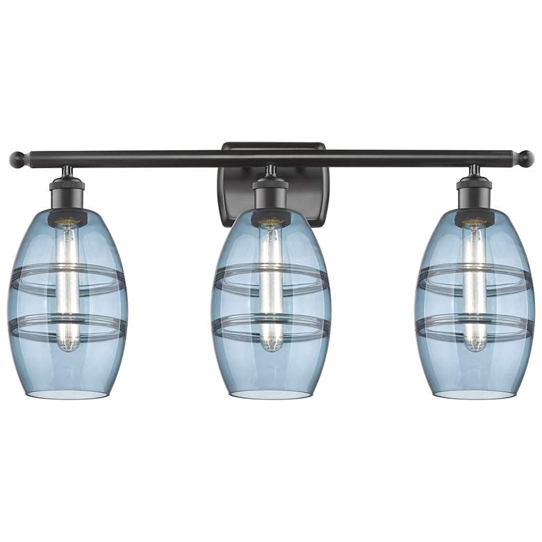 Image 1 Ballston Vaz 25.88"W 3 Light Oiled Bronze Bath Light w/ 6" Blue S