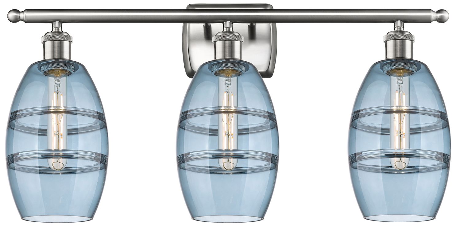 Ballston Vaz 25.88"W 3 Light Satin Nickel Bath Light w/ 6" Blue S