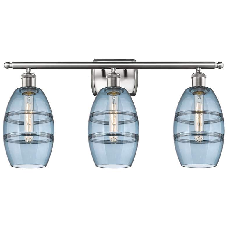 Image 1 Ballston Vaz 25.88"W 3 Light Satin Nickel Bath Light w/ 6" Blue S