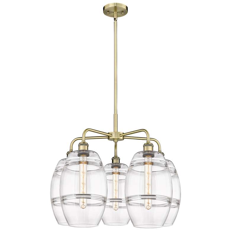 Image 1 Ballston Vaz 26"W 5-Light Antique Brass Stem Chandelier w/ Clear Shade