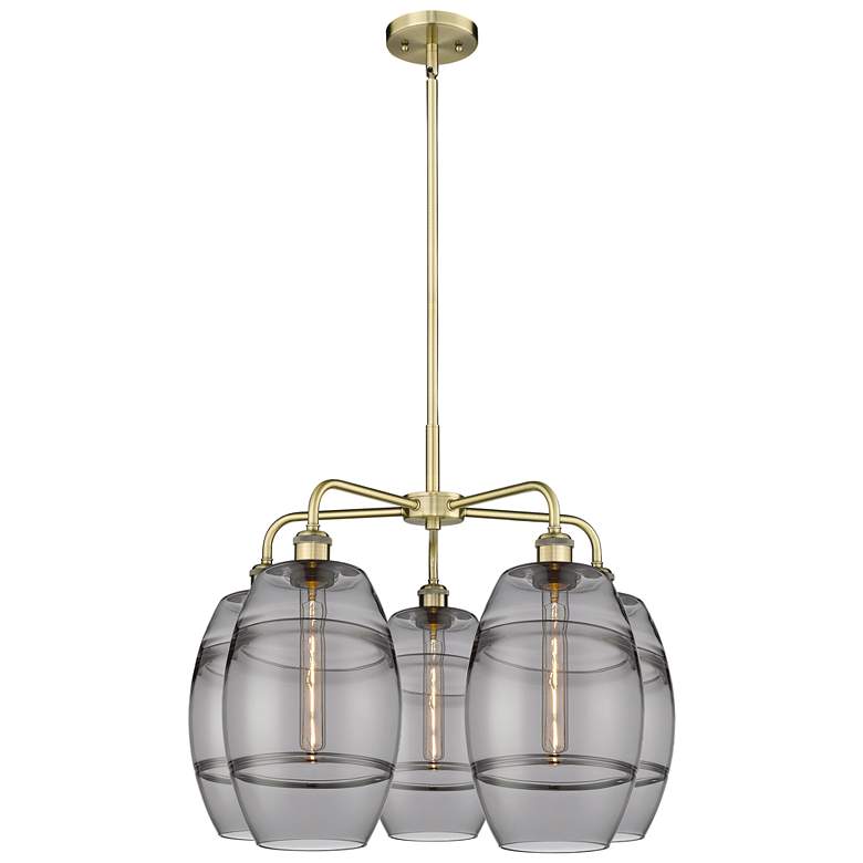 Image 1 Ballston Vaz 26"W 5-Light Antique Brass Stem Chandelier w/ Smoke Shade
