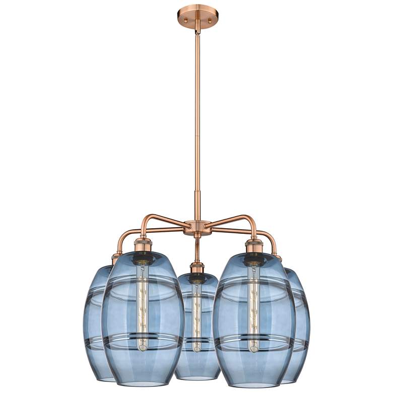 Image 1 Ballston Vaz 26"W 5-Light Antique Copper Stem Chandelier w/ Blue Shade