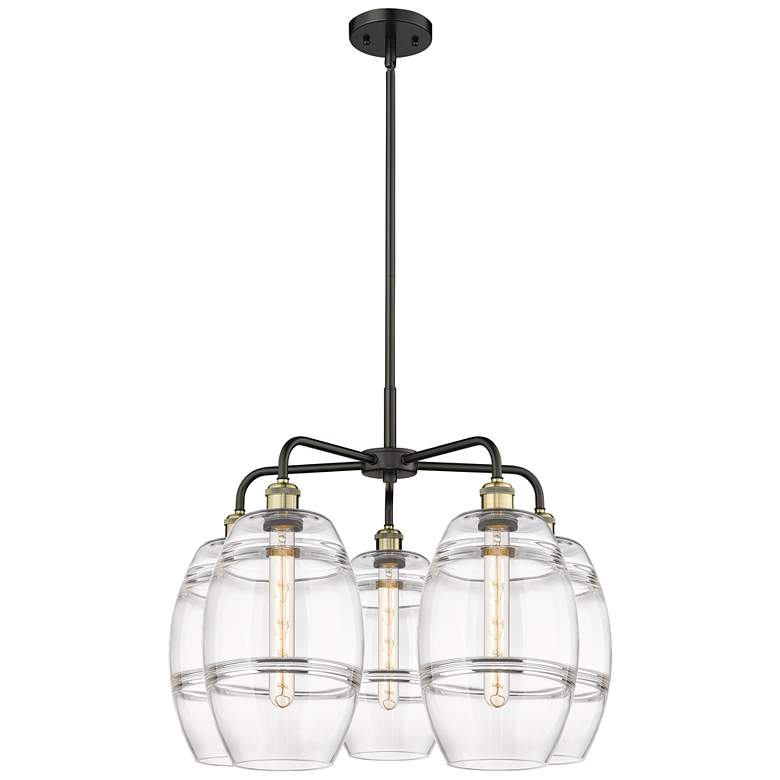 Image 1 Ballston Vaz 26"W 5-Light Black Brass Stem Chandelier w/ Clear Shade