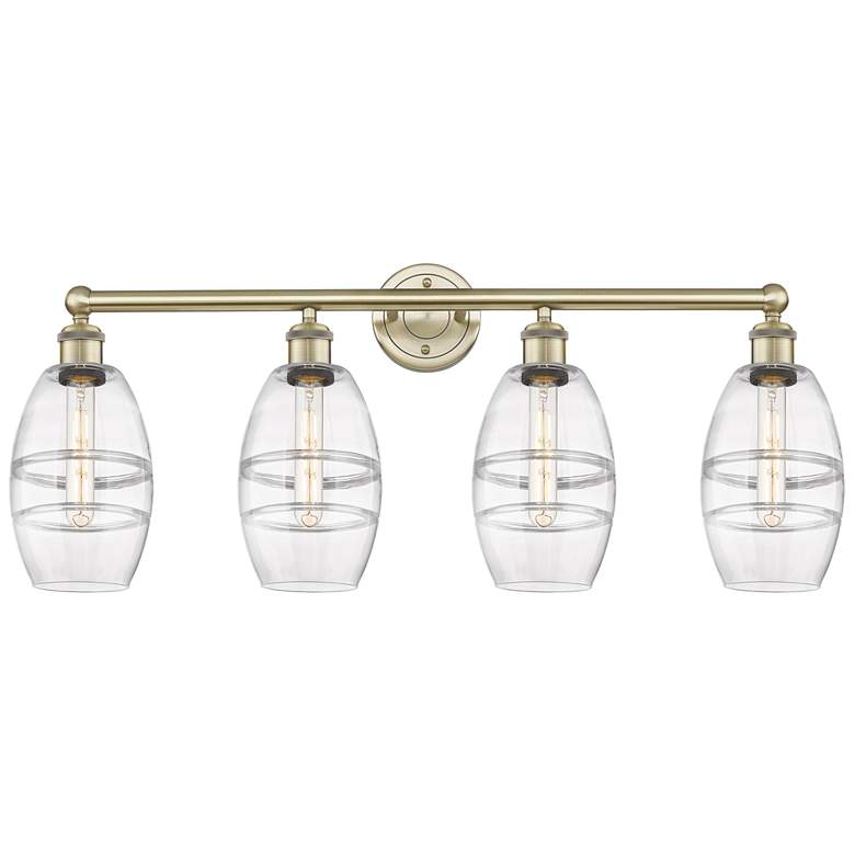 Image 1 Ballston Vaz 26"W 5-Light Black Brass Stem Chandelier w/ Clear Shade