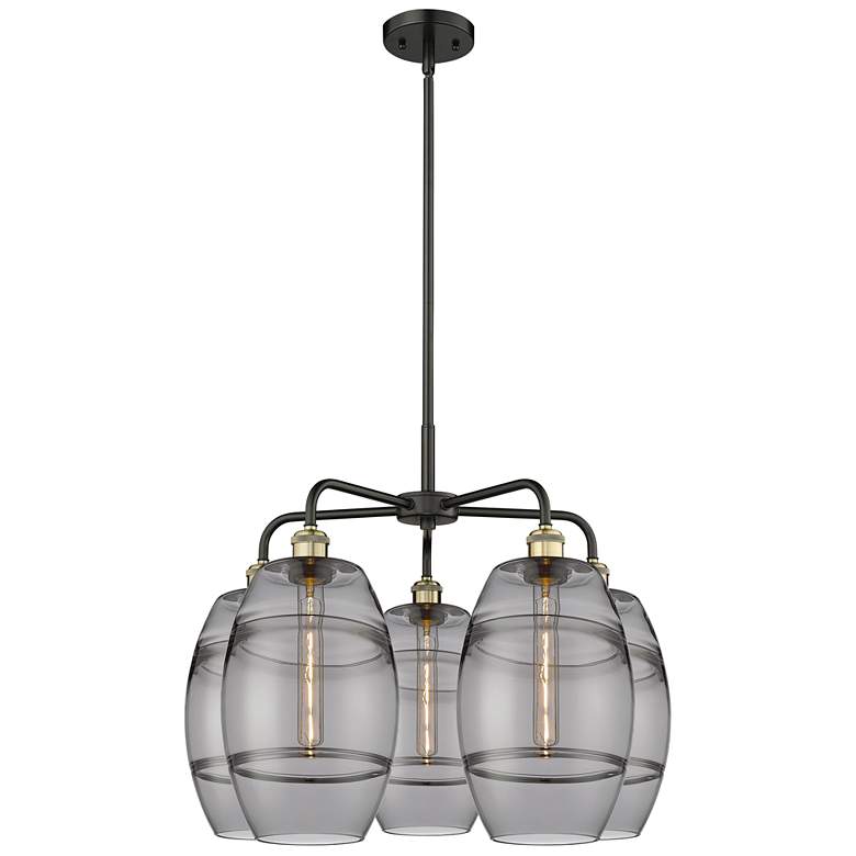 Image 1 Ballston Vaz 26"W 5-Light Black Brass Stem Chandelier w/ Smoke Shade