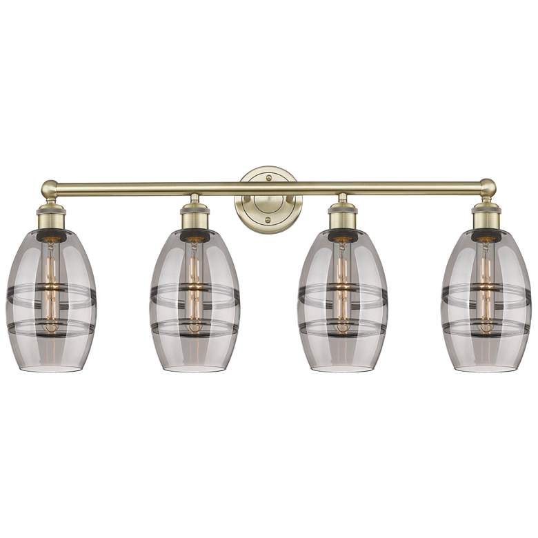 Image 1 Ballston Vaz 26"W 5-Light Black Brass Stem Chandelier w/ Smoke Shade