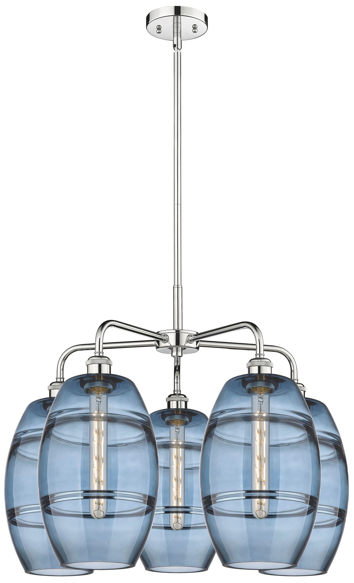 Ballston Vaz 26"W 5-Light Chrome Stem Chandelier w/ Blue Shade