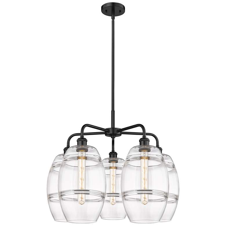 Image 1 Ballston Vaz 26"W 5-Light Matte Black Stem Chandelier w/ Clear Shade