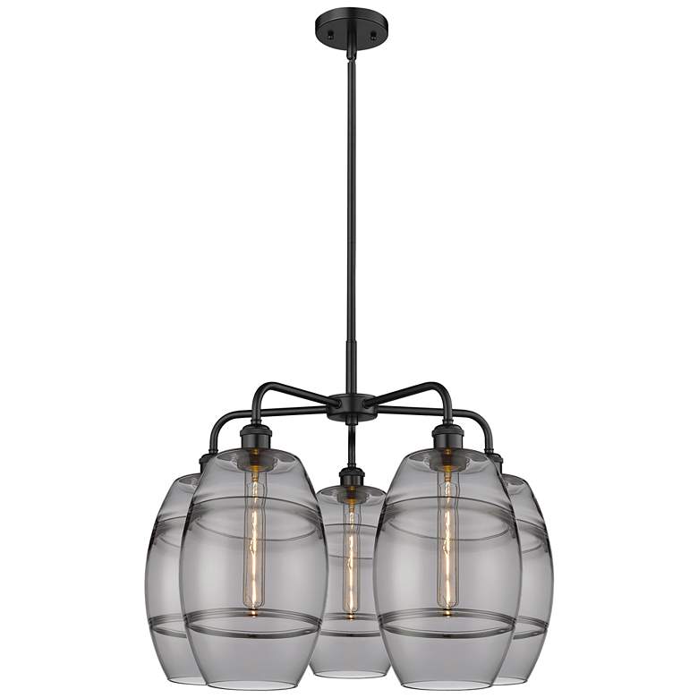 Image 1 Ballston Vaz 26"W 5-Light Matte Black Stem Chandelier w/ Smoke Shade