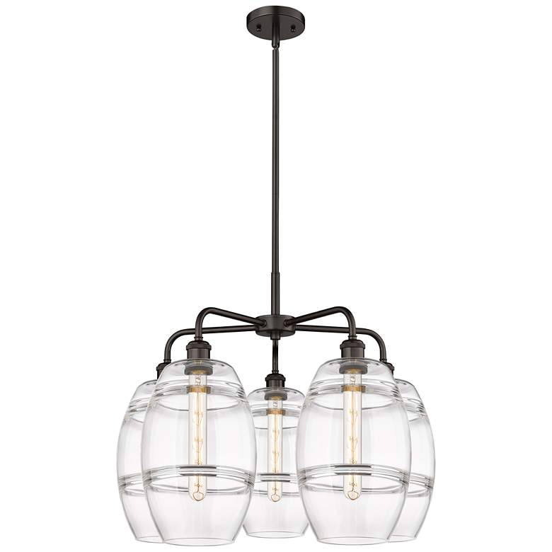 Image 1 Ballston Vaz 26"W 5-Light Oiled Bronze Stem Chandelier w/ Clear Shade
