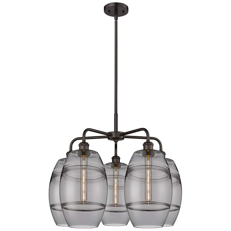 Image 1 Ballston Vaz 26"W 5-Light Oiled Bronze Stem Chandelier w/ Smoke Shade