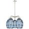 Ballston Vaz 26"W 5-Light Polished Nickel Stem Chandelier w/ Blue Shad