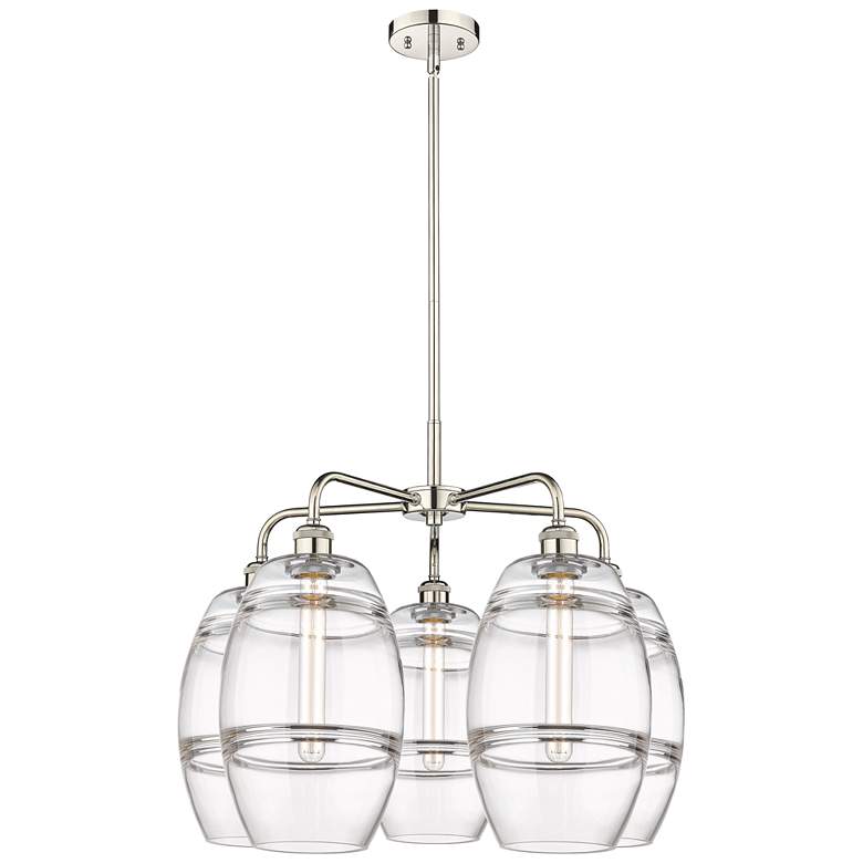 Image 1 Ballston Vaz 26"W 5-Light Polished Nickel Stem Chandelier w/ Clear Sha