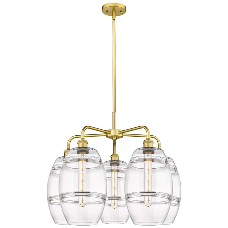 Image 1 Ballston Vaz 26"W 5-Light Satin Gold Stem Chandelier w/ Clear Shade