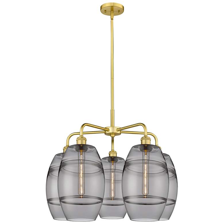 Image 1 Ballston Vaz 26"W 5-Light Satin Gold Stem Chandelier w/ Smoke Shade
