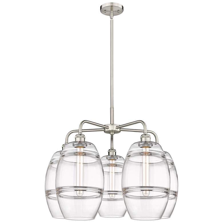 Image 1 Ballston Vaz 26"W 5-Light Satin Nickel Stem Chandelier w/ Clear Shade