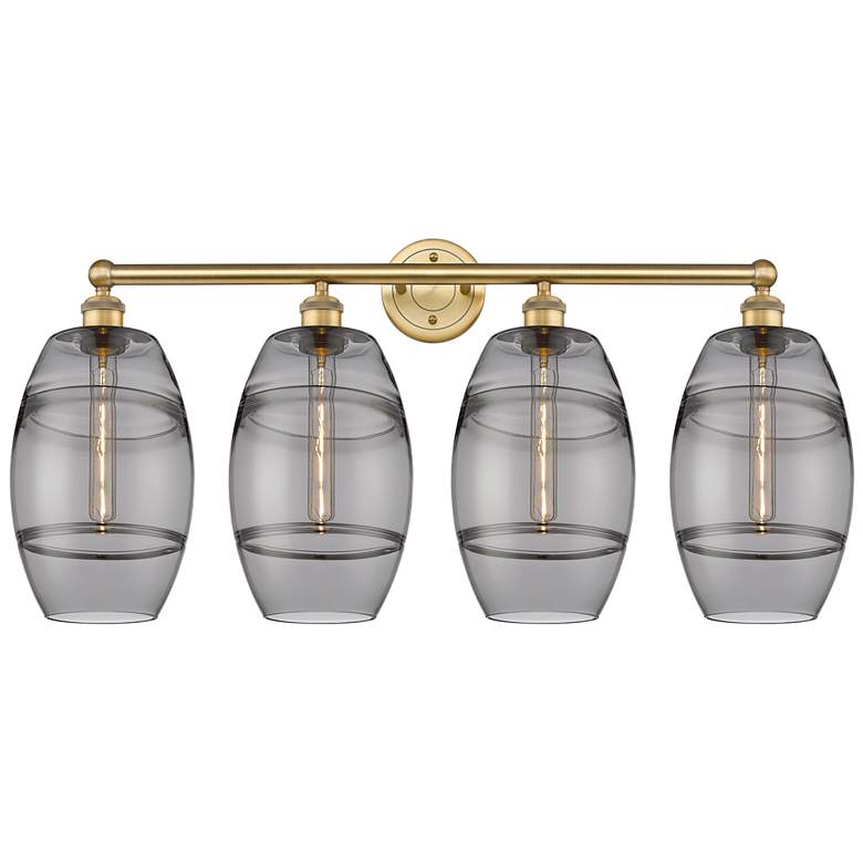 Image 1 Ballston Vaz 26"W 5-Light Satin Nickel Stem Chandelier w/ Smoke Shade