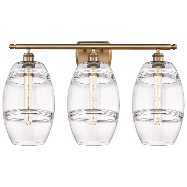 Image 1 Ballston Vaz 28" Wide 3 Light Brushed Brass Bath Light With 8" Cl