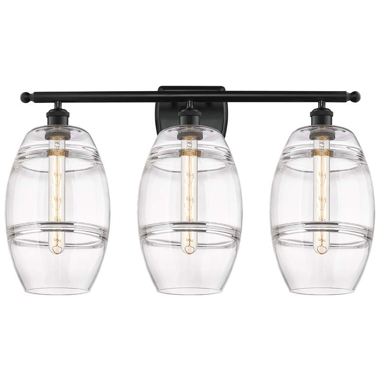 Image 1 Ballston Vaz 28" Wide 3 Light Matte Black Bath Light With 8" Clea