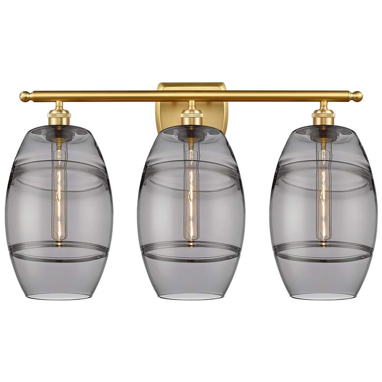 Image 1 Ballston Vaz 28" Wide 3 Light Satin Gold Bath Light w/ 8" Light S
