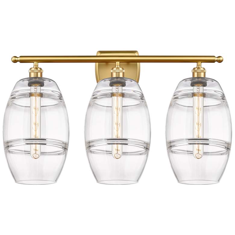 Image 1 Ballston Vaz 28" Wide 3 Light Satin Gold Bath Light With 8" Clear
