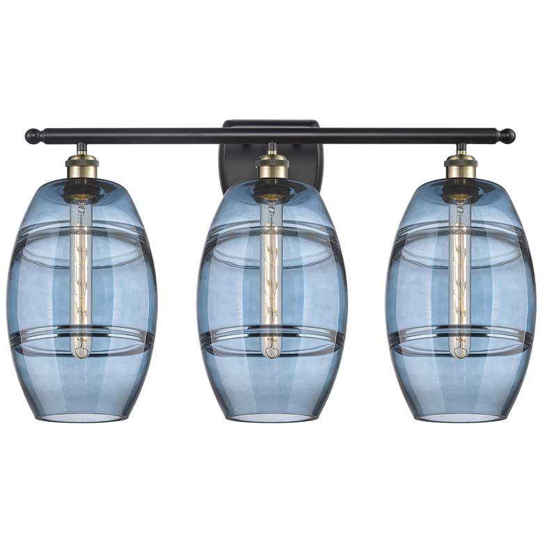 Image 1 Ballston Vaz 28"W 3 Light Black Antique Brass Bath Light w/ 8" Bl
