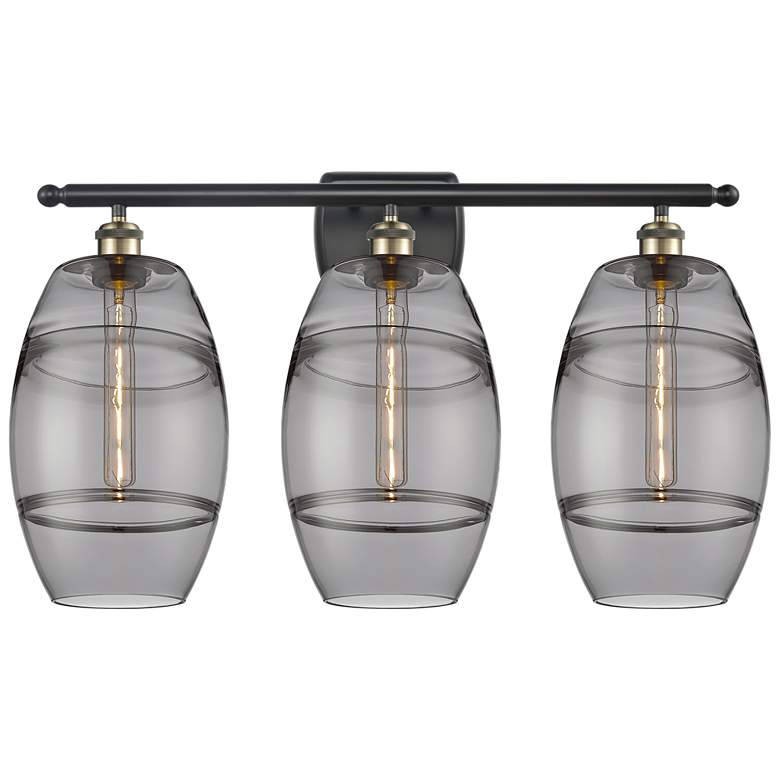 Image 1 Ballston Vaz 28"W 3 Light Black Brass Bath Light w/ 8" Light Smok