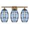 Ballston Vaz 28"W 3 Light Brushed Brass Bath Light w/ 8" Blue Sha
