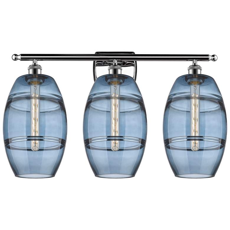 Image 1 Ballston Vaz 28"W 3 Light Chrome Bath Light w/ 8" Princess Blue S