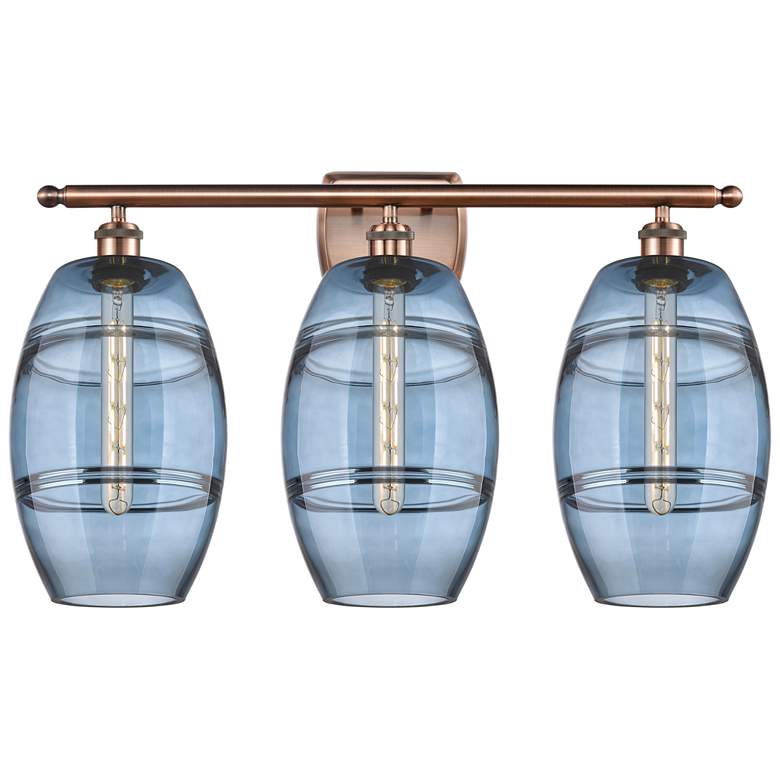 Image 1 Ballston Vaz 28"W 3 Light Copper Bath Light w/ 8" Princess Blue S