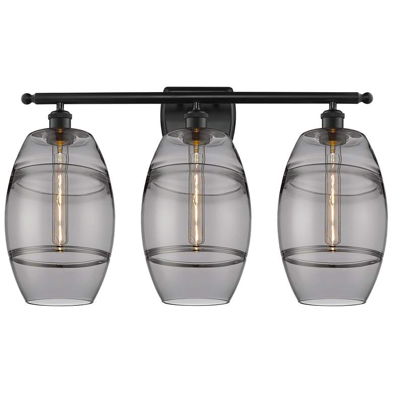 Image 1 Ballston Vaz 28"W 3 Light Matte Black Bath Light w/ 8" Light Smok