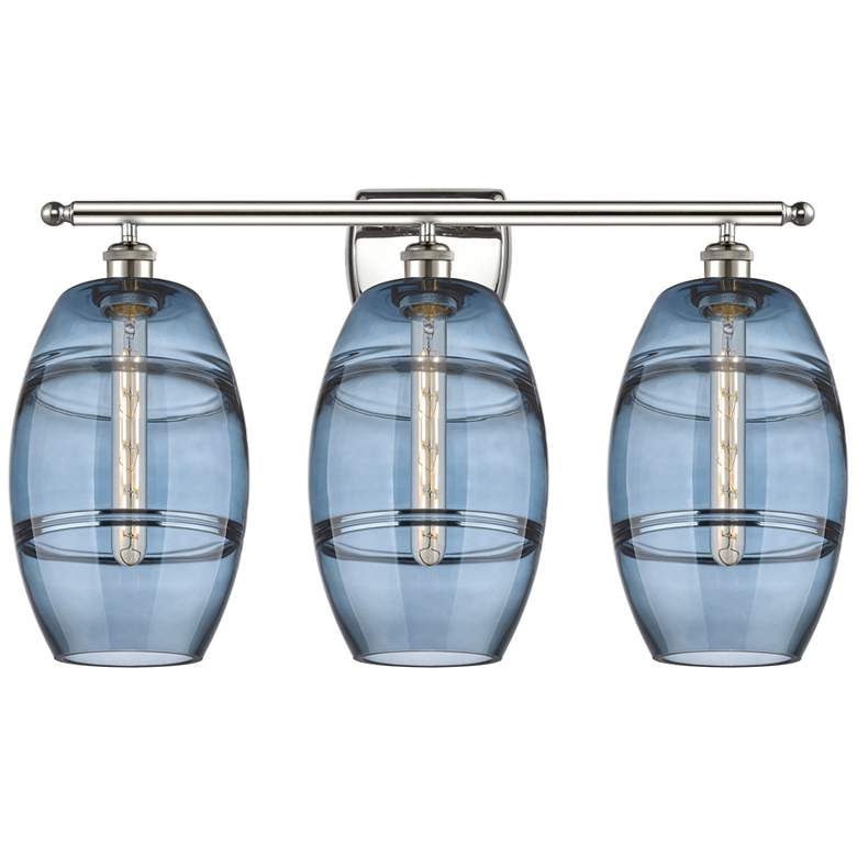 Image 1 Ballston Vaz 28"W 3 Light Polished Nickel Bath Light w/ 8" Blue S