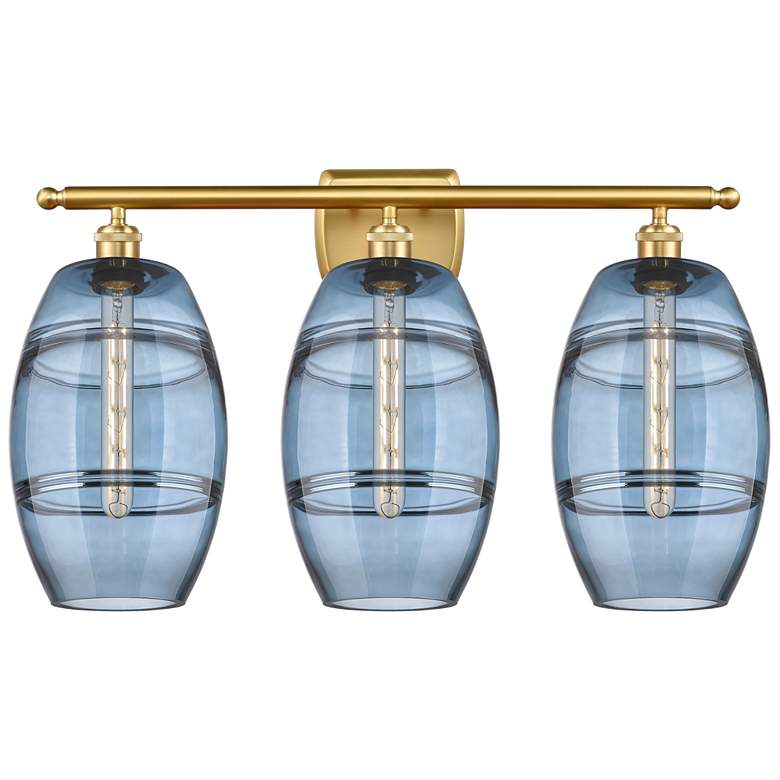 Image 1 Ballston Vaz 28"W 3 Light Satin Gold Bath Light w/ 8" Princess Bl