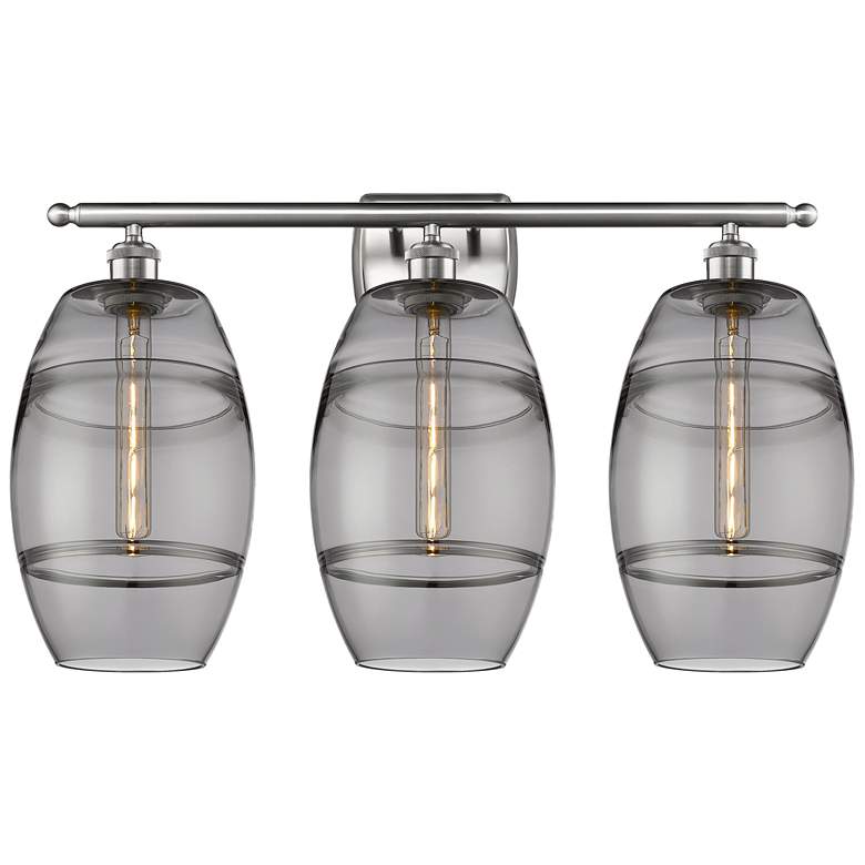 Image 1 Ballston Vaz 28"W 3 Light Satin Nickel Bath Light w/ 8" Light Smo