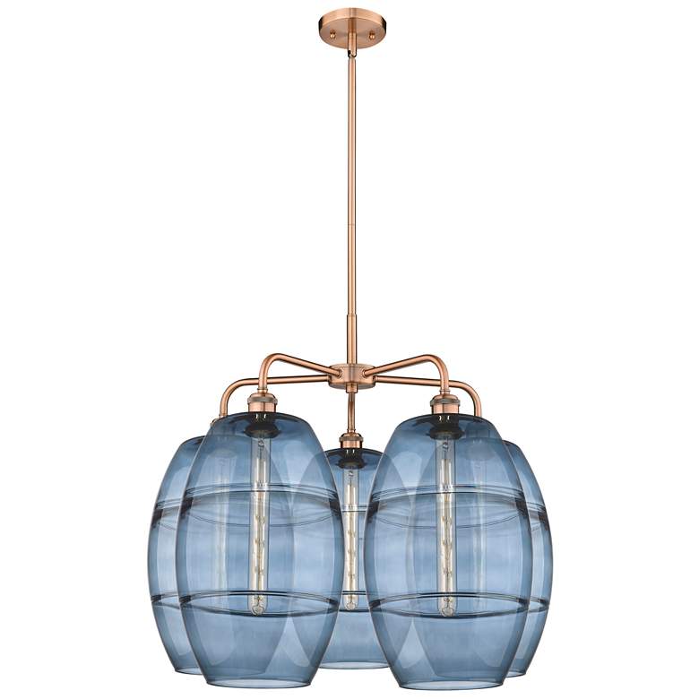 Image 1 Ballston Vaz 28"W 5-Light Antique Copper Stem Chandelier w/ Blue Shade