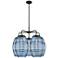 Ballston Vaz 28"W 5-Light Black Brass Stem Chandelier w/ Blue Shade