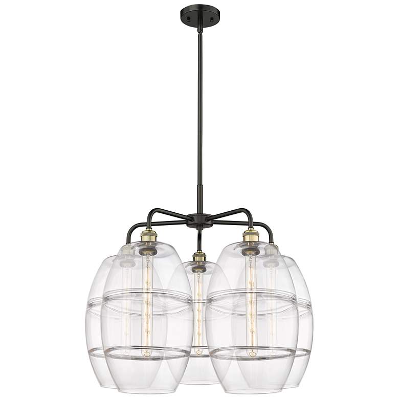 Image 1 Ballston Vaz 28"W 5-Light Black Brass Stem Chandelier w/ Clear Shade