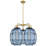 Ballston Vaz 28"W 5-Light Brushed Brass Stem Chandelier w/ Blue Shade