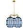Ballston Vaz 28"W 5-Light Brushed Brass Stem Chandelier w/ Blue Shade