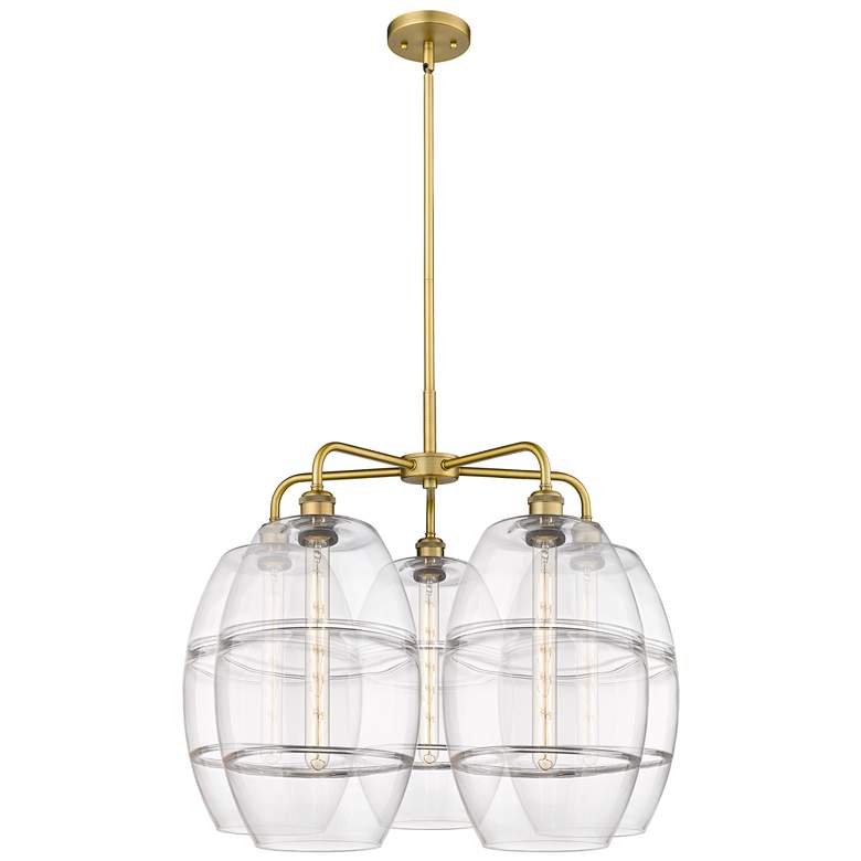Image 1 Ballston Vaz 28"W 5-Light Brushed Brass Stem Chandelier w/ Clear Shade