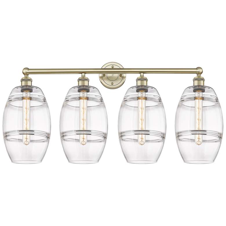 Image 1 Ballston Vaz 28"W 5-Light Brushed Brass Stem Chandelier w/ Clear Shade