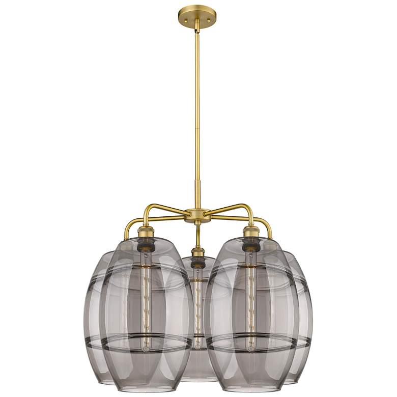Image 1 Ballston Vaz 28"W 5-Light Brushed Brass Stem Chandelier w/ Smoke Shade