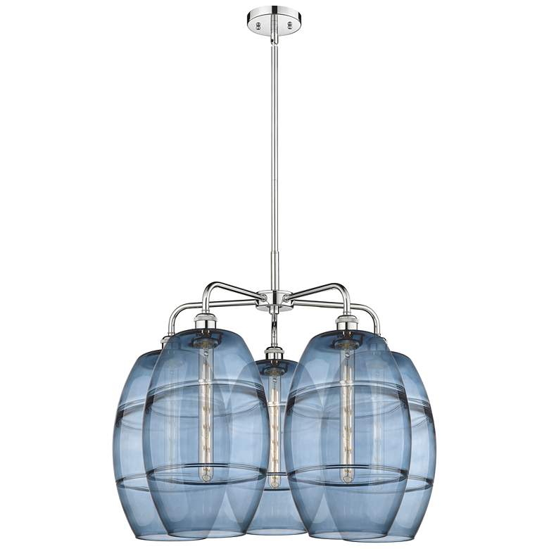 Image 1 Ballston Vaz 28"W 5-Light Chrome Stem Chandelier w/ Blue Shade