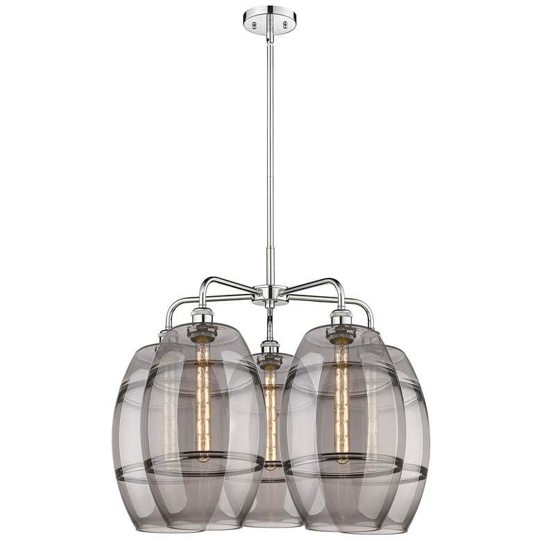 Image 1 Ballston Vaz 28"W 5-Light Chrome Stem Chandelier w/ Smoke Shade