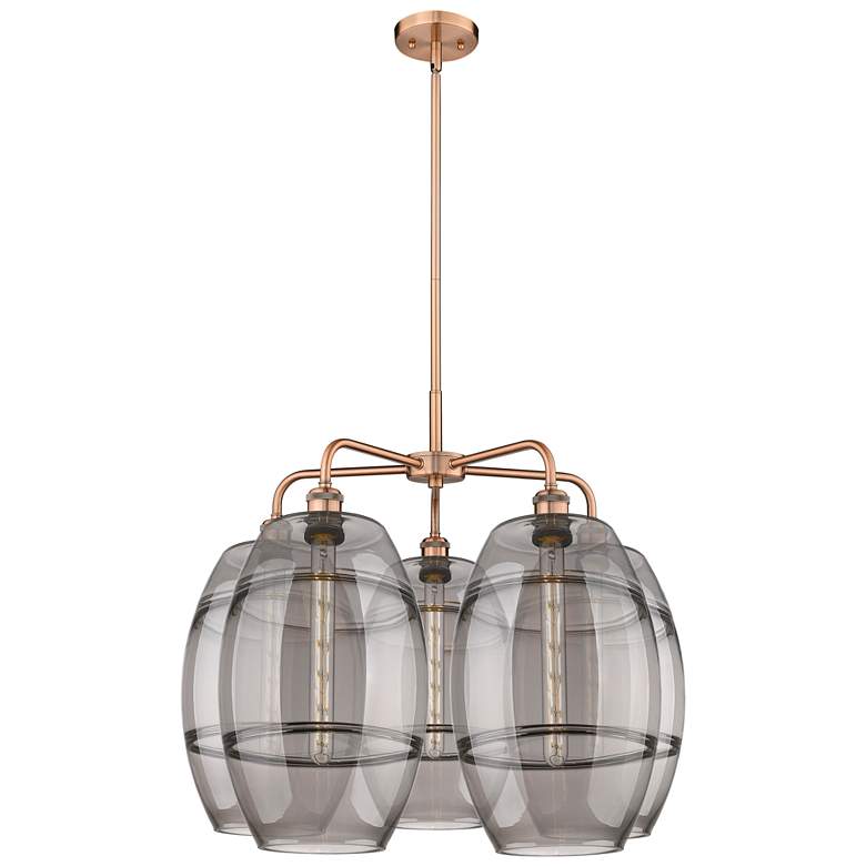 Image 1 Ballston Vaz 28"W 5-Light Copper Stem Chandelier w/ Light Smoke Shade