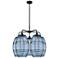 Ballston Vaz 28"W 5-Light Matte Black Stem Chandelier w/ Blue Shade