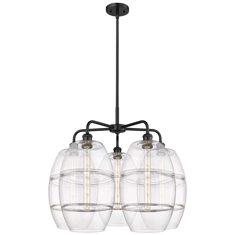 Image 1 Ballston Vaz 28"W 5-Light Matte Black Stem Chandelier w/ Clear Shade